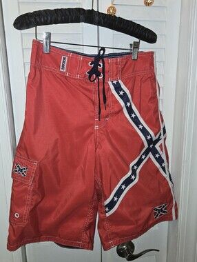 EXIST Men’s Board Short Swim Trunks Red Confederate Battle Flag Cargo Pocket M